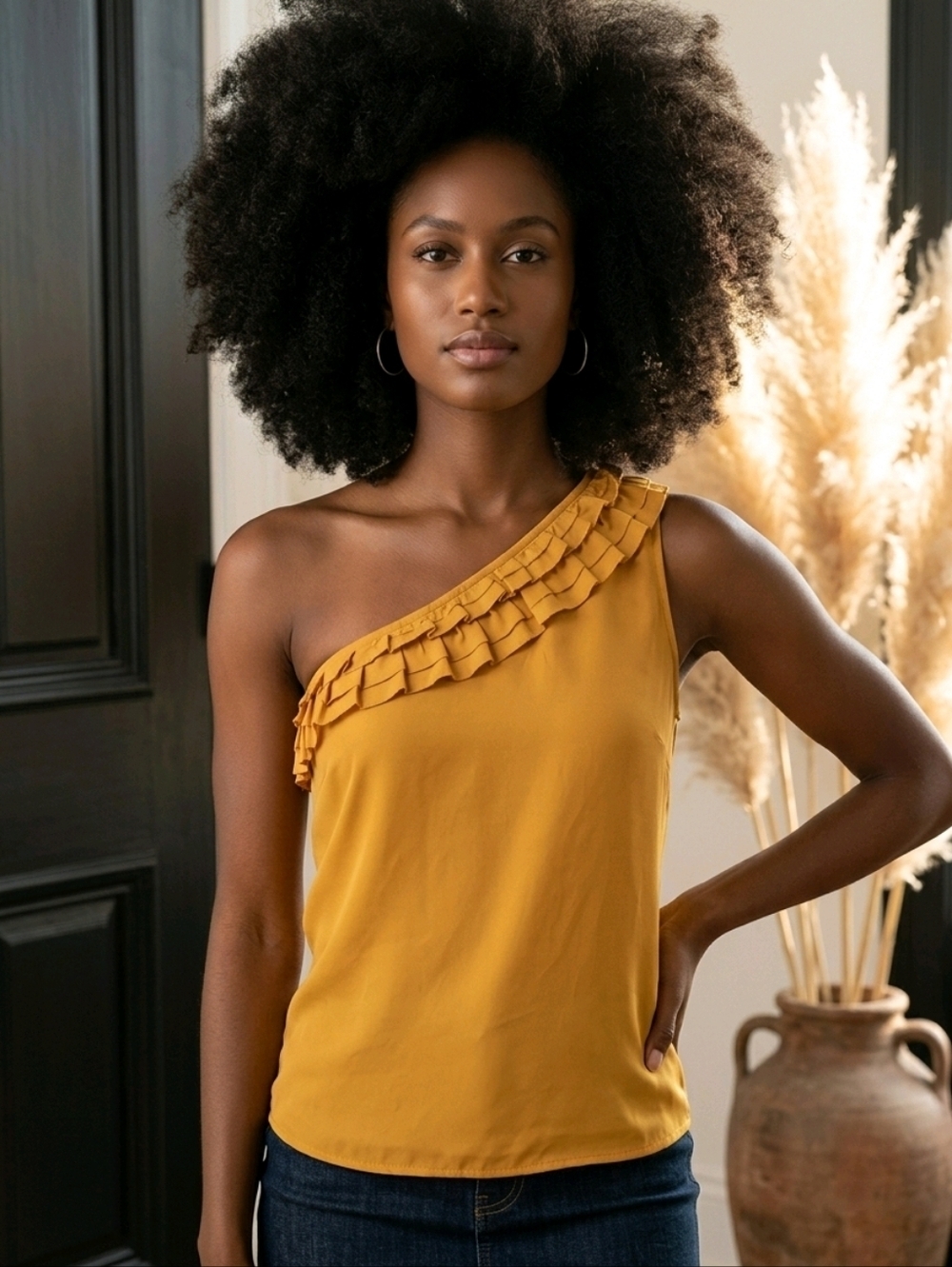 NWT The Limited Mustard One-Shoulder Blouse ~sz XL